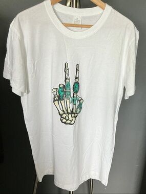 NWOT Skeleton Hand T-Shirt with Turquoise Accents
